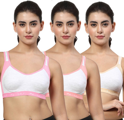 LILY Strops999 Women Sports Non Padded Bra(Pink, Orange, Beige)