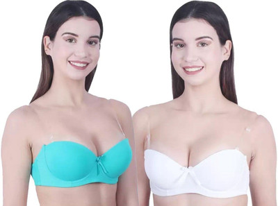 HouseOfCommon Women Balconette Lightly Padded Bra(White, Light Green)