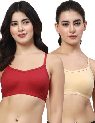 LILY 3321Mino Women Sports Non Padded Bra(Maroon, Beige)