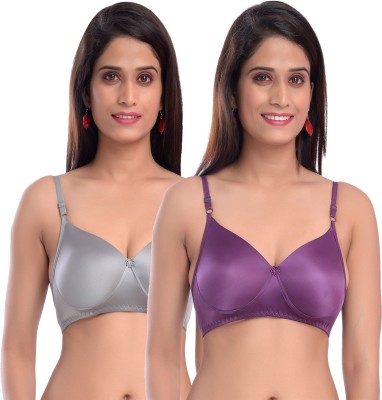 elina Women T-Shirt Heavily Padded Bra(Grey, Purple)