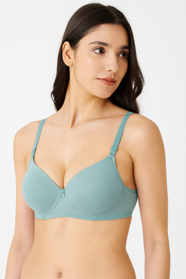 Hpa Women’s Light Padded T-Shirt Bra | Non-Wired Everyday Bra with Detachable Straps Women T-Shirt Lightly Padded Bra(Green)