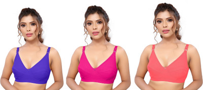 Shree Brahmani Corporation Women's Cotton Blend Full Comfortable Non-Padded Chami Bra For Everyday Wear Women Everyday Non Padded Bra(Blue, Red, Pink)