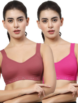 LILY Strops555 Women Sports Non Padded Bra(Maroon, Pink)
