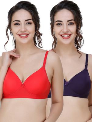 COLLEGE GIRL Hellopad ComboPO2 Women T-Shirt Lightly Padded Bra(Red, Purple)