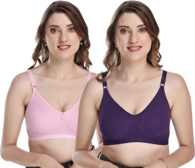 elina Ultimate Comfort Wireless Bra for Women Women Minimizer Non Padded Bra(Pink, Purple)