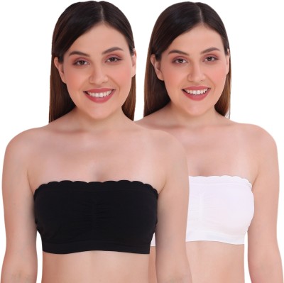 PLUMBURY Padded Seamless Strapless Tube Bra with Back Hook Closure Women Bandeau/Tube Lightly Padded Bra(Black, White)