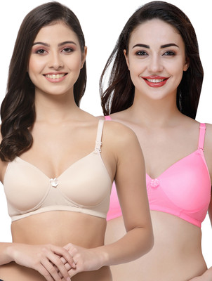 COLLEGE GIRL Women T-Shirt Lightly Padded Bra(Beige, Pink)