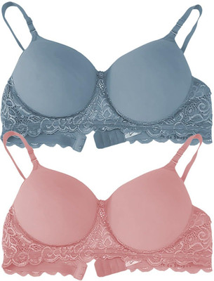 RAHA S.G Lingerie bra for women & girls Women T-Shirt Non Padded Bra(Pink, Blue)