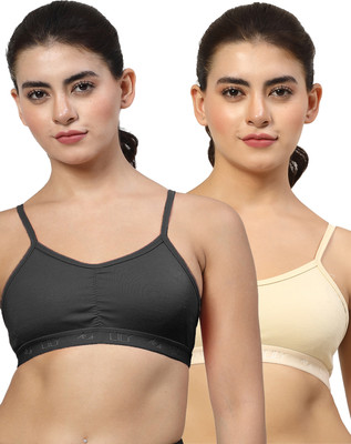 LILY stropSyliaD Women Sports Non Padded Bra(Black, Beige)