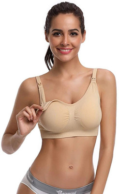 Zylum Fashion Women Feeding Bra Women Maternity/Nursing Lightly Padded Bra(Beige)