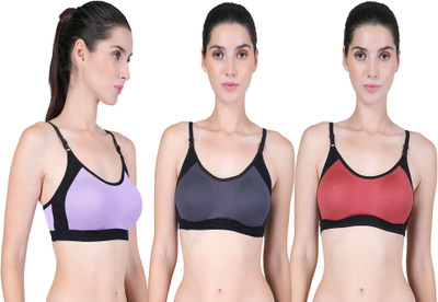 CURVZEX ANAYA Women Sports Non Padded Bra(Purple, Orange, Grey)