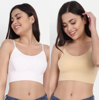 Valtomin Women T-Shirt Lightly Padded Bra(Beige, White)