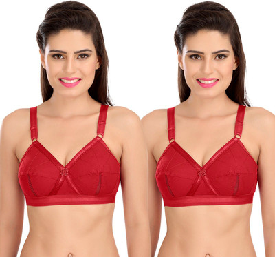 SONA Women's Perfecto Cotton Full Coverage Bra Women Everyday Non Padded Bra(Red, Red)