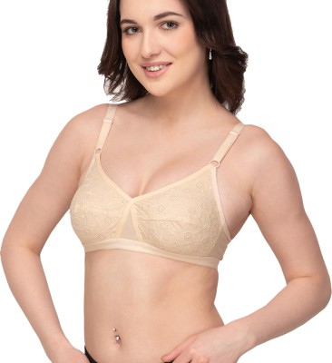 Floret Women's Chicken Cotton Fabric Bra Full Coverage Lingerie Women Full Coverage Non Padded Bra(Beige)