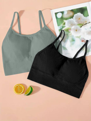 MAHEK CREATIVE Women T-Shirt Lightly Padded Bra(Grey, Black)