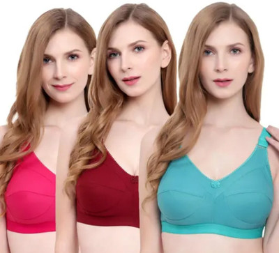 Aprameyah Women Bra Women Full Coverage Non Padded Bra(Green, Maroon, Pink)