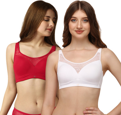 SOIE Women Full Coverage Lightly Padded Bra(Red, White)