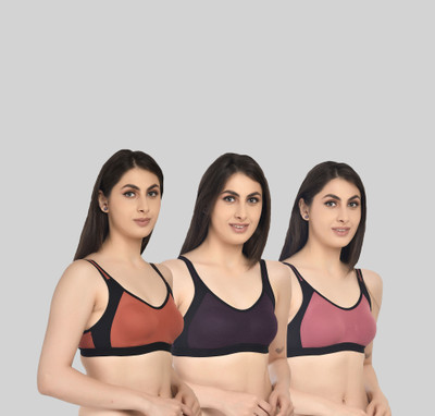 ASHMIRAS Pack of 3 Women Sports Non Padded Bra(Orange, Pink, Purple)