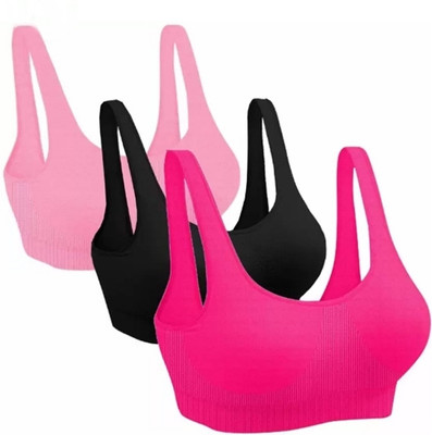 Jjwomens Pack of 3 Girls Stretchable Cotton sports non padded seamless sports gym bra Women Sports Non Padded Bra(Multicolor)