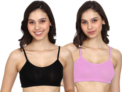zoxen Women Cami Bra Non Padded Bra(Black, Pink)