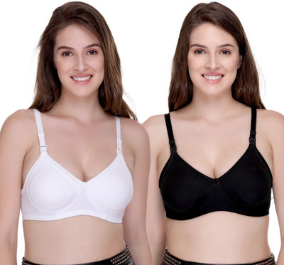 SONA Breast Feeding Maternity for Milk Feeding Elastic Straps for Nursing Women Maternity/Nursing Non Padded Bra(White, Black)