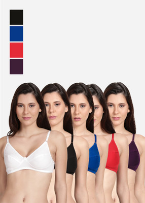 Shyle Shyle Non Padded Seamed Casual Bra-Multicolor(Pack of 5) Women Everyday Non Padded Bra(Black, Red, Blue, White, Purple)