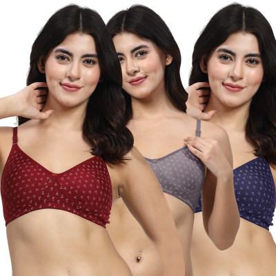 LILY Itida Women T-Shirt Non Padded Bra(Maroon, Grey, Blue)