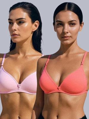 Eden EDEN302PINKTOMATO Women T-Shirt Non Padded Bra(Pink, Orange)