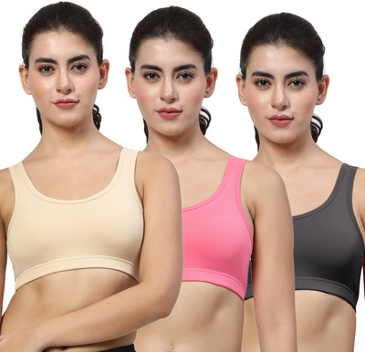 LILY StropsYttak Double Layered Women Sports Non Padded Bra(Beige, Black, Pink)