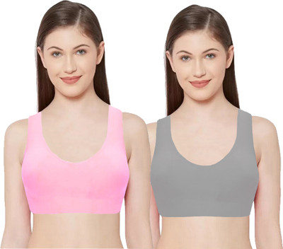 BRAABAA Pack of 2 Girls non padded beginner cotton sports bra Women Sports Non Padded Bra(Multicolor)