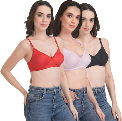 ASINA Everyday Comfort Fit Women Full Coverage Non Padded Bra(Pink, Red, Black)