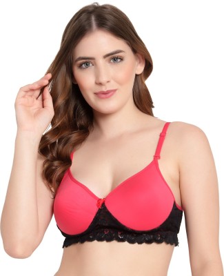 Shybees Women T-Shirt Lightly Padded Bra(Pink, Black)