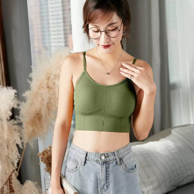 Crusila Women Sports Lightly Padded Bra(Green, White)