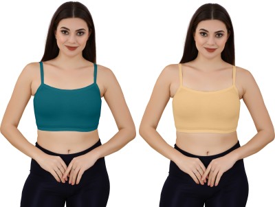 Guru Krupa Traders Women's Cotton Lycra Free Size Non Padded Pull On Sport Bra Women Sports Non Padded Bra(Gold, Green)