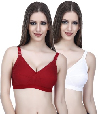 Viral Girl Pure Comfort All Day Support Women Full Coverage Non Padded Bra(White, Maroon)