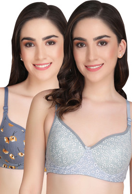 Liigne Printed Padded Bra (Pack Of 2) Women Full Coverage Lightly Padded Bra(Grey, Grey)
