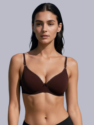 Eden Women T-Shirt Heavily Padded Bra(Brown)