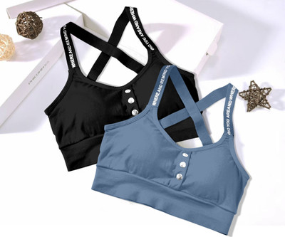 NAGARVEL CREATION cross-blk-blue-02-p02-free Women T-Shirt Lightly Padded Bra(Black, Blue)