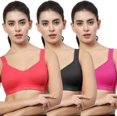 LILY Strops555 Women Sports Non Padded Bra(Red, Black, Pink)