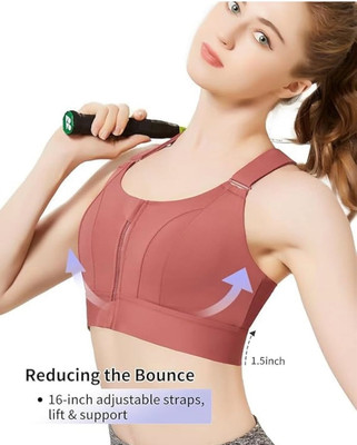 Kesar Lingeries Sports Yoga Bra with Adjustable Straps High Impact Shockproof Brassiere Women Sports Lightly Padded Bra(Red)