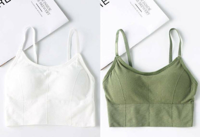 GURED Women Cami Bra Lightly Padded Bra(White, Green)