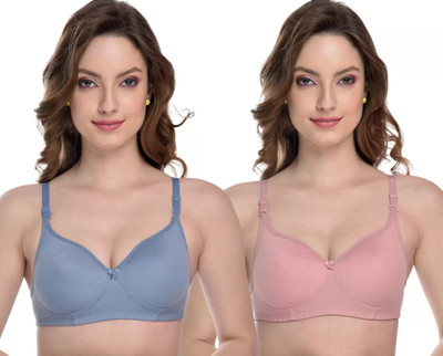 Pearlw Women Everyday Lightly Padded Bra(Pink, Light Blue)