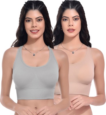 StyFun Women Polyester Lightly Padded Bra Push Up Non-Wired Women Sports Lightly Padded Bra(Grey, Beige)