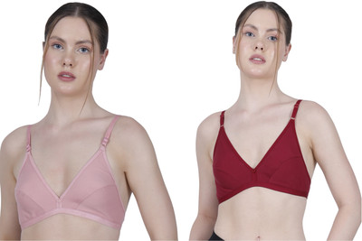 Hzsah Women Everyday Non Padded Bra(Maroon, Blue)