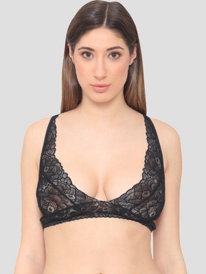 N-gal N-Gal Lace Stylish Back Bralettes Bra Women Bralette Non Padded Bra(Black)