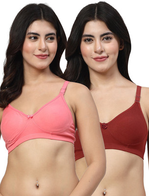 LILY Axela Moulded Double Layered Women T-Shirt Non Padded Bra(Pink, Maroon)
