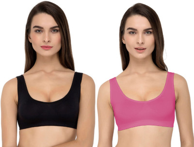 Guru Krupa Traders Women's Cotton Lycra Non Padded Pull On Spport Bra For Everyday Wear Women Sports Non Padded Bra(Black, Pink)