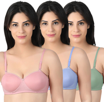 Women Vibes Women's Lightly Padded Wirefree half demi cup T-Shirt Bra Combo Women T-Shirt Lightly Padded Bra(Multicolor)