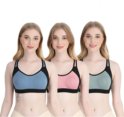 ASHMIRAS pack of 3 Women Sports Non Padded Bra(Pink, Blue, Green)