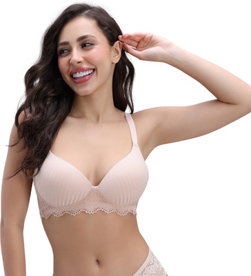 ZIVAME Zivame Padded Non Wired 3/4th Coverage T-Shirt Bra - Skin Women T-Shirt Lightly Padded Bra(White)